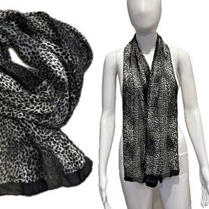 Leopard Print Rectangular Satin Scarf Black Striped Spotted Silky Mobwife
